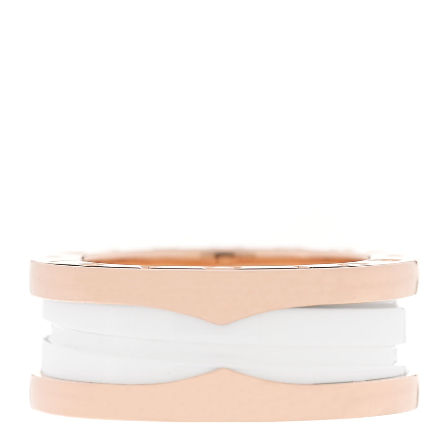 18K Rose Gold White Ceramic B.Zero1 Two-Band Ring  49 4.75