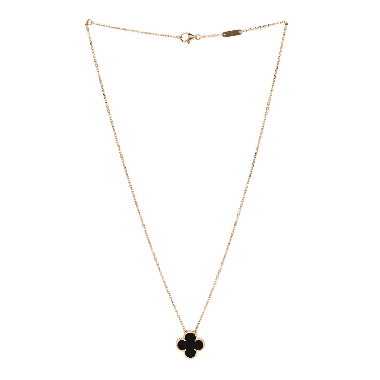18K Yellow Gold Black Onyx Vintage Alhambra Pendant Necklace