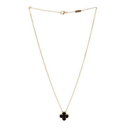 Van Cleef & Arpels 18K Yellow Gold Black Onyx Vintage Alhambra Pendant Necklace 3 of 6