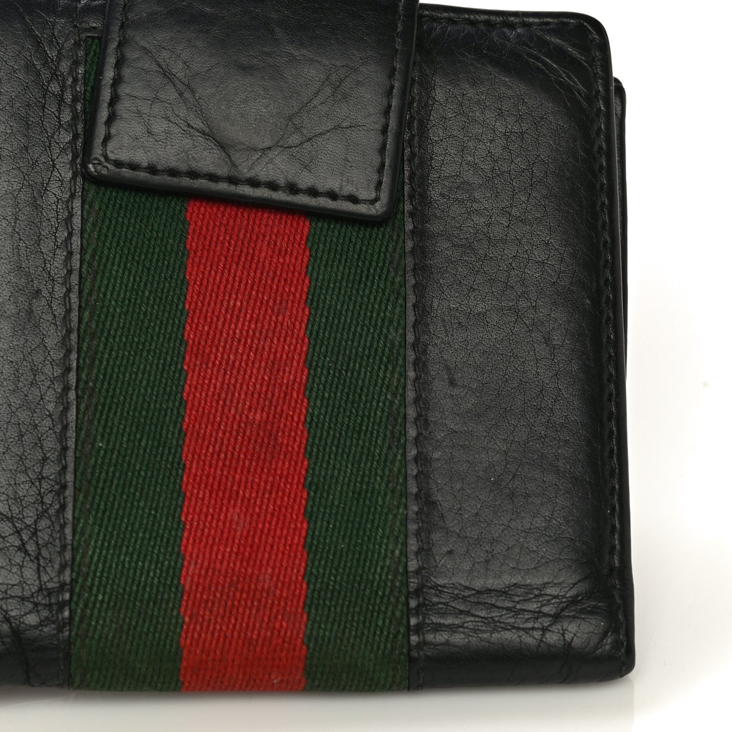 Calfskin Web Horsebit French Flap Wallet Black