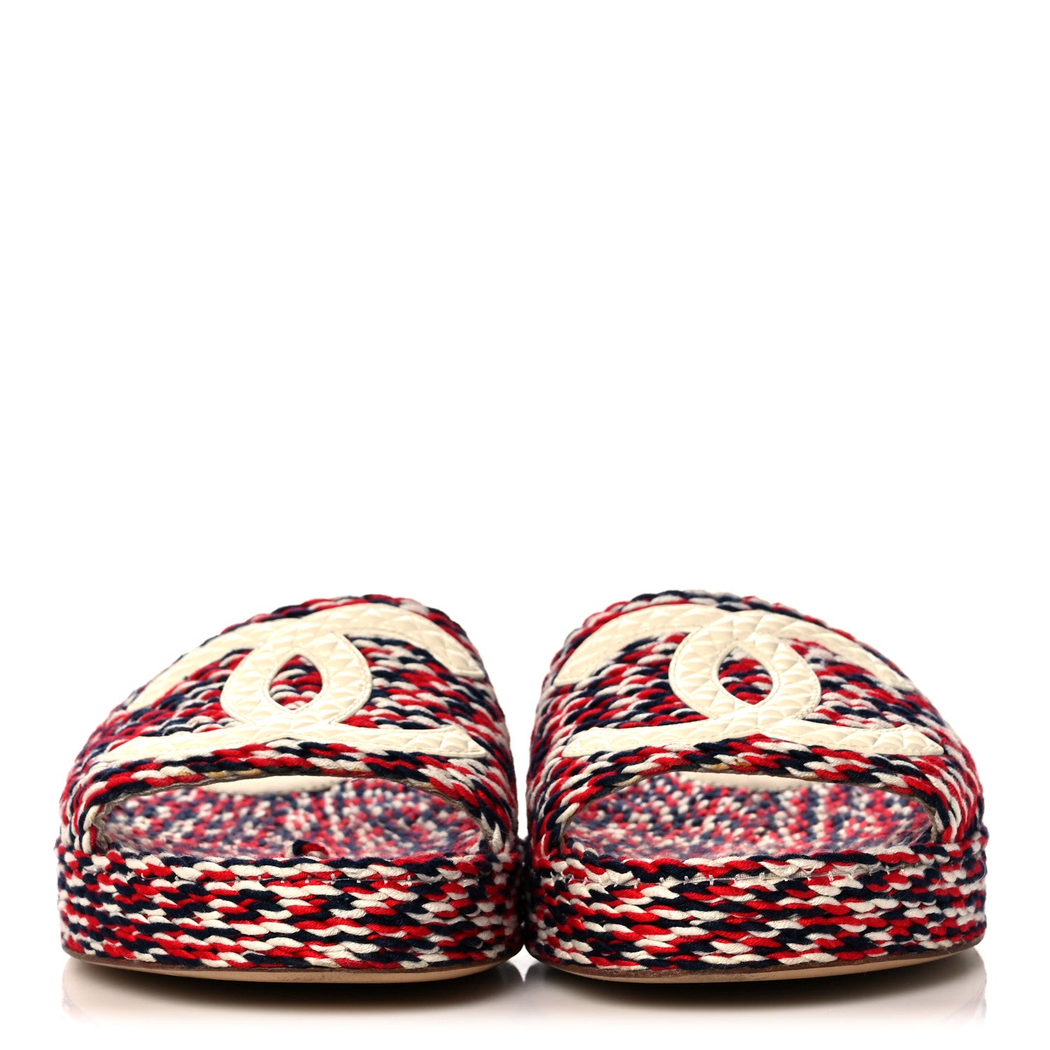 Chanel Cord CC Espadrille Slip On Sandals 36 Red Blue White 2 of 10