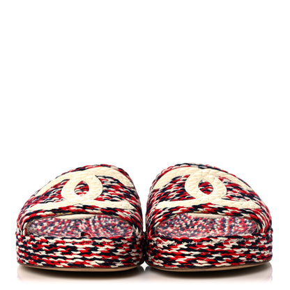 Chanel Cord CC Espadrille Slip On Sandals 36 Red Blue White 2 of 10