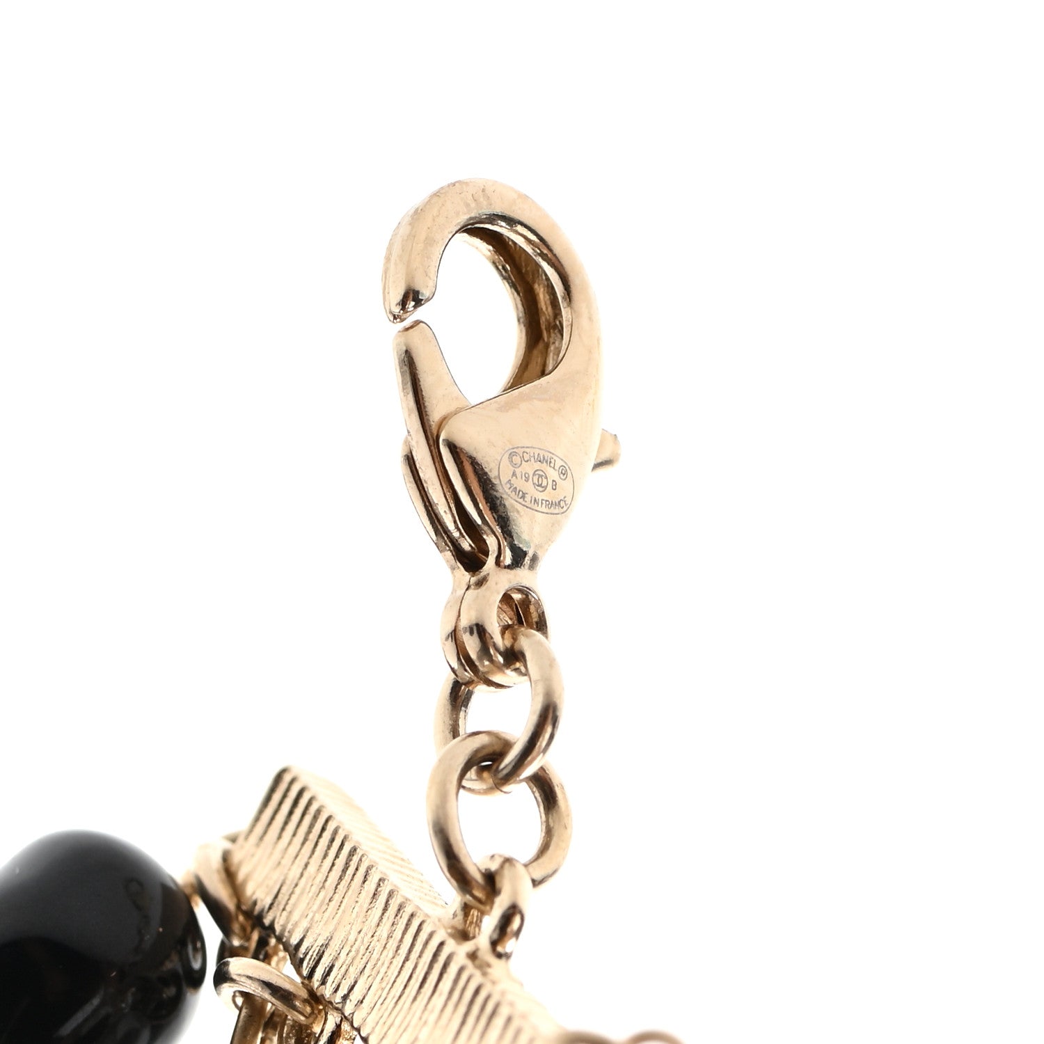 Chanel Pearl Bead Crystal CC Multi Strand Byzantine Chain Bracelet Black Gold 4 of 4