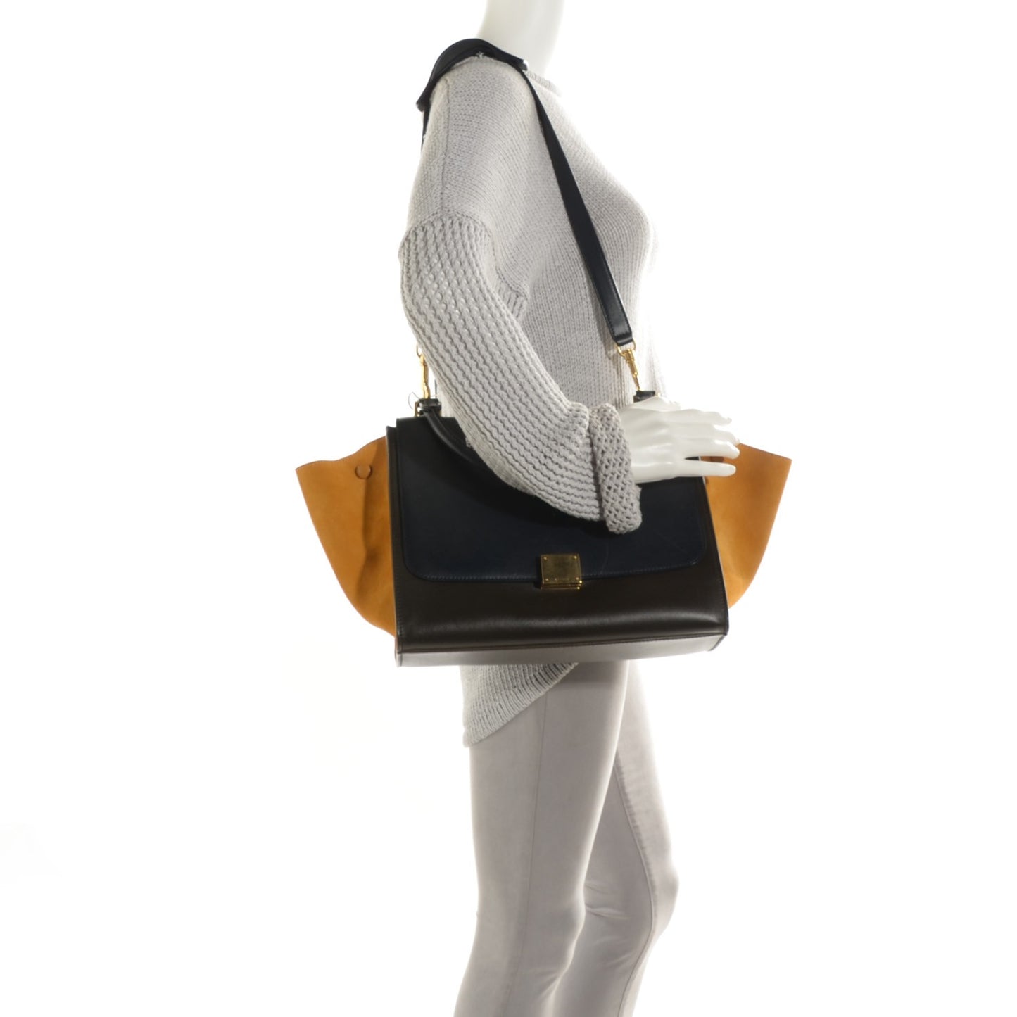 Smooth Calfskin Suede Medium Tri-Color Trapeze Mustard