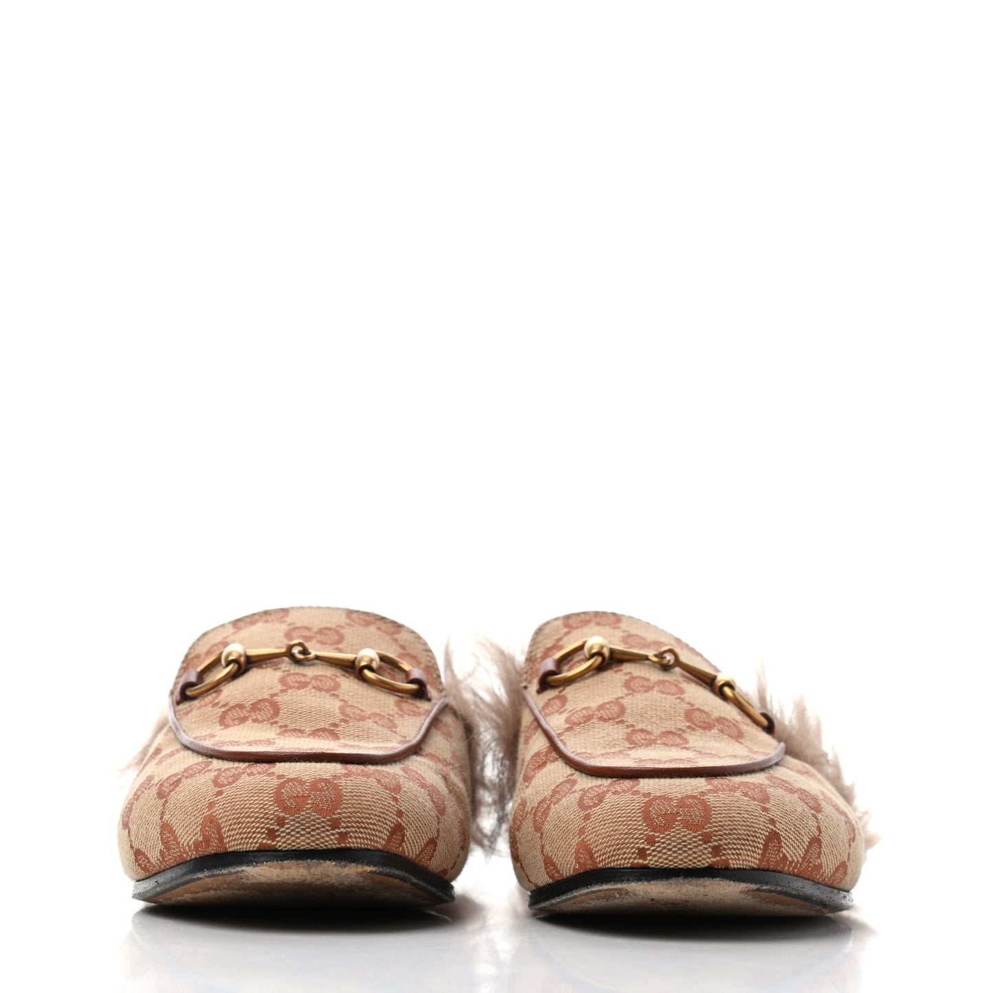 GG Monogram Fur Womens Princetown Slippers 36 Beige Ruggine Rust