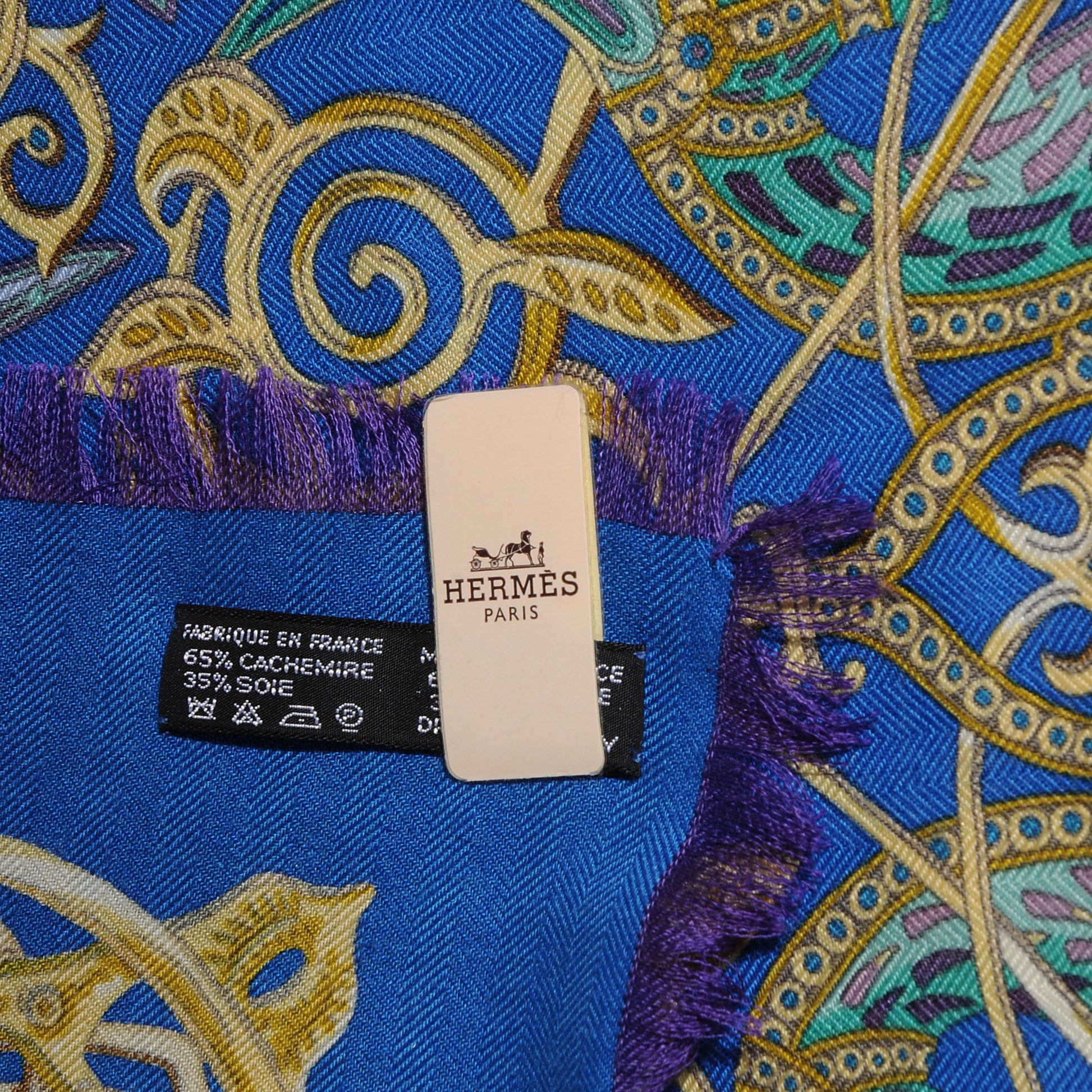 Hermes Cashmere Silk La Charmante Aux Animux Fringed Scarf 90 5 of 6
