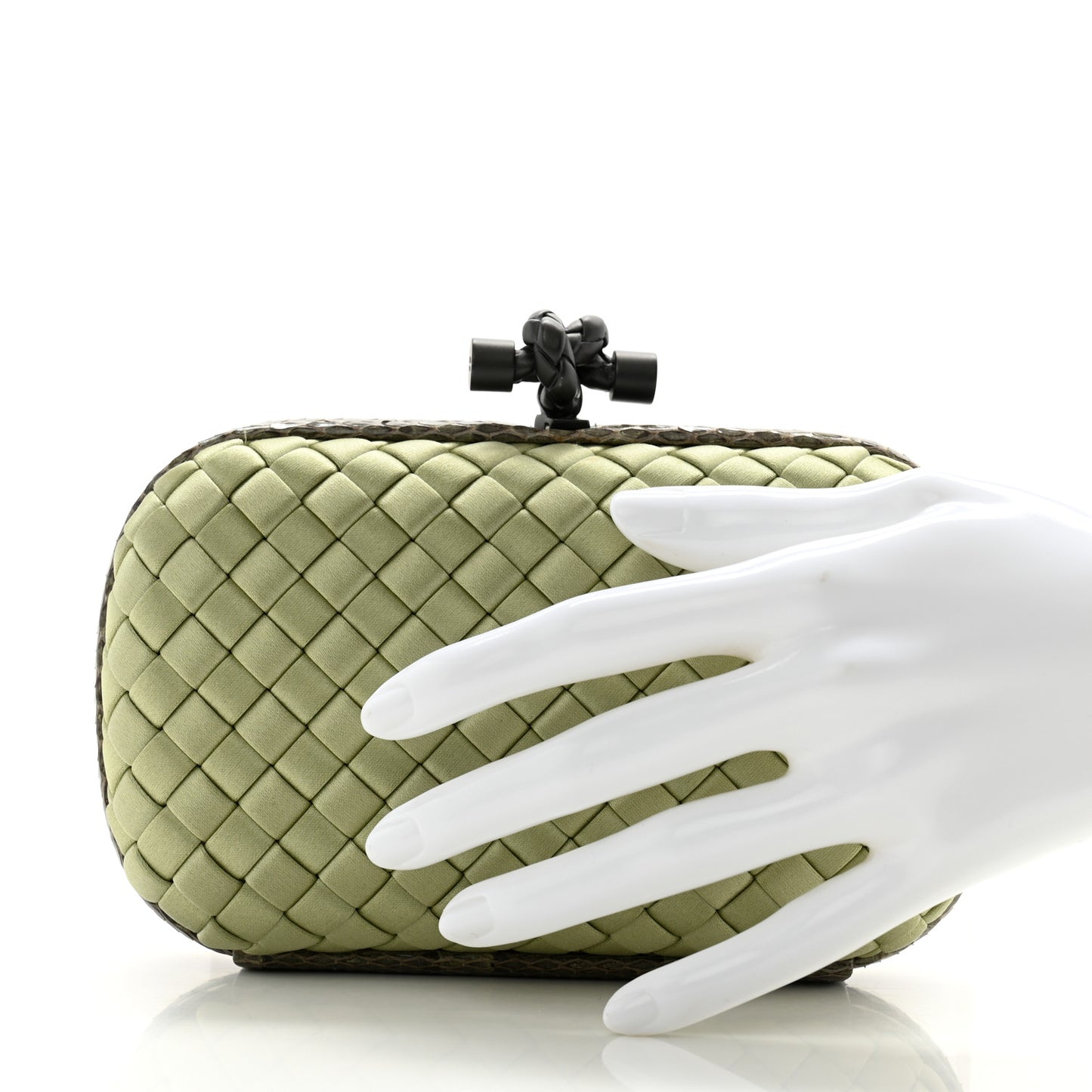 Satin Intreccio Impero Ayers Knot Clutch Green