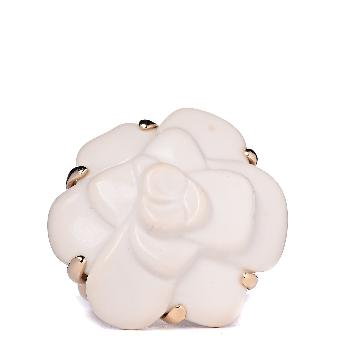 18K Yellow Gold White Ceramic Camelia Ring 53 6.5