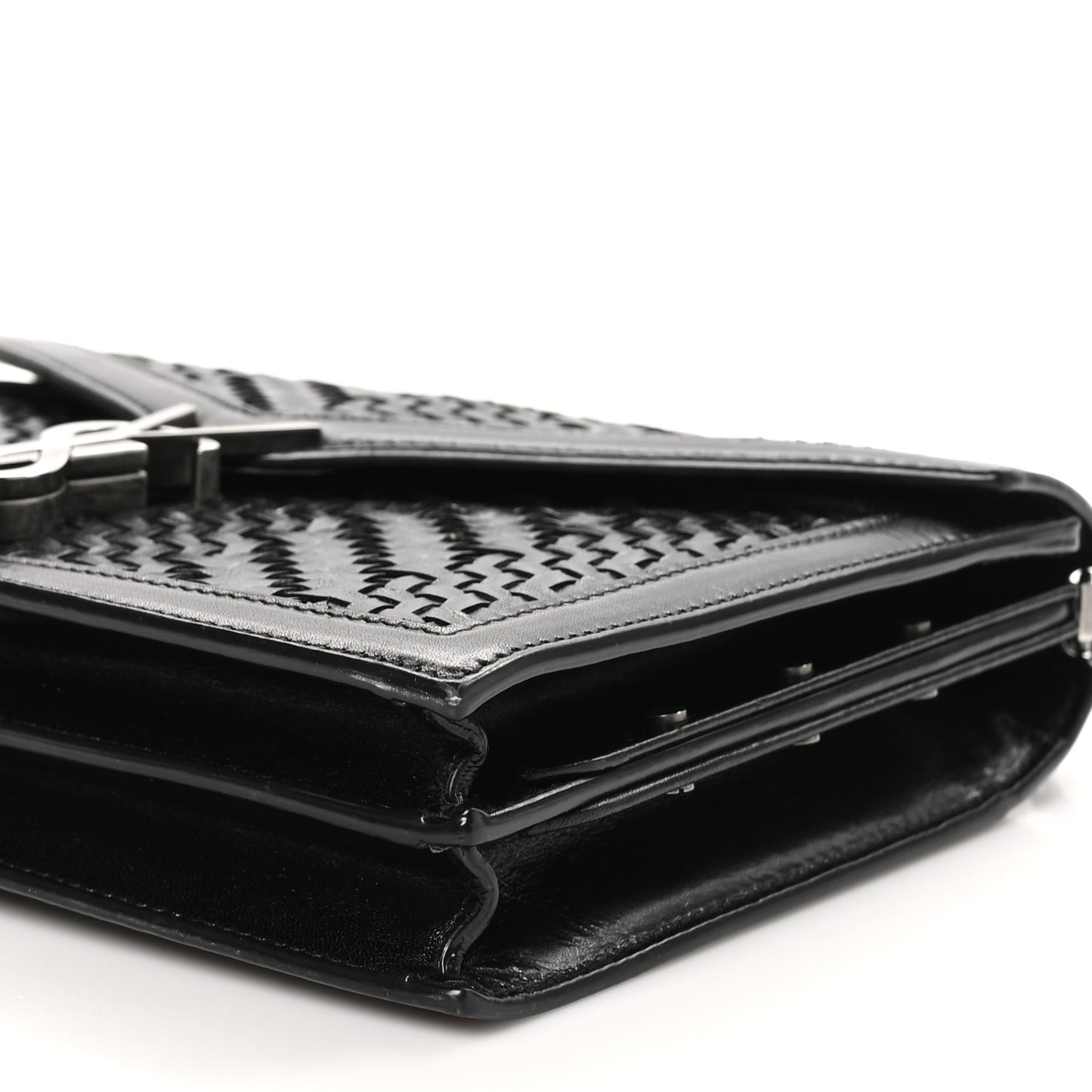 Calfskin Woven Monogram Cassandra Clasp Bag Black