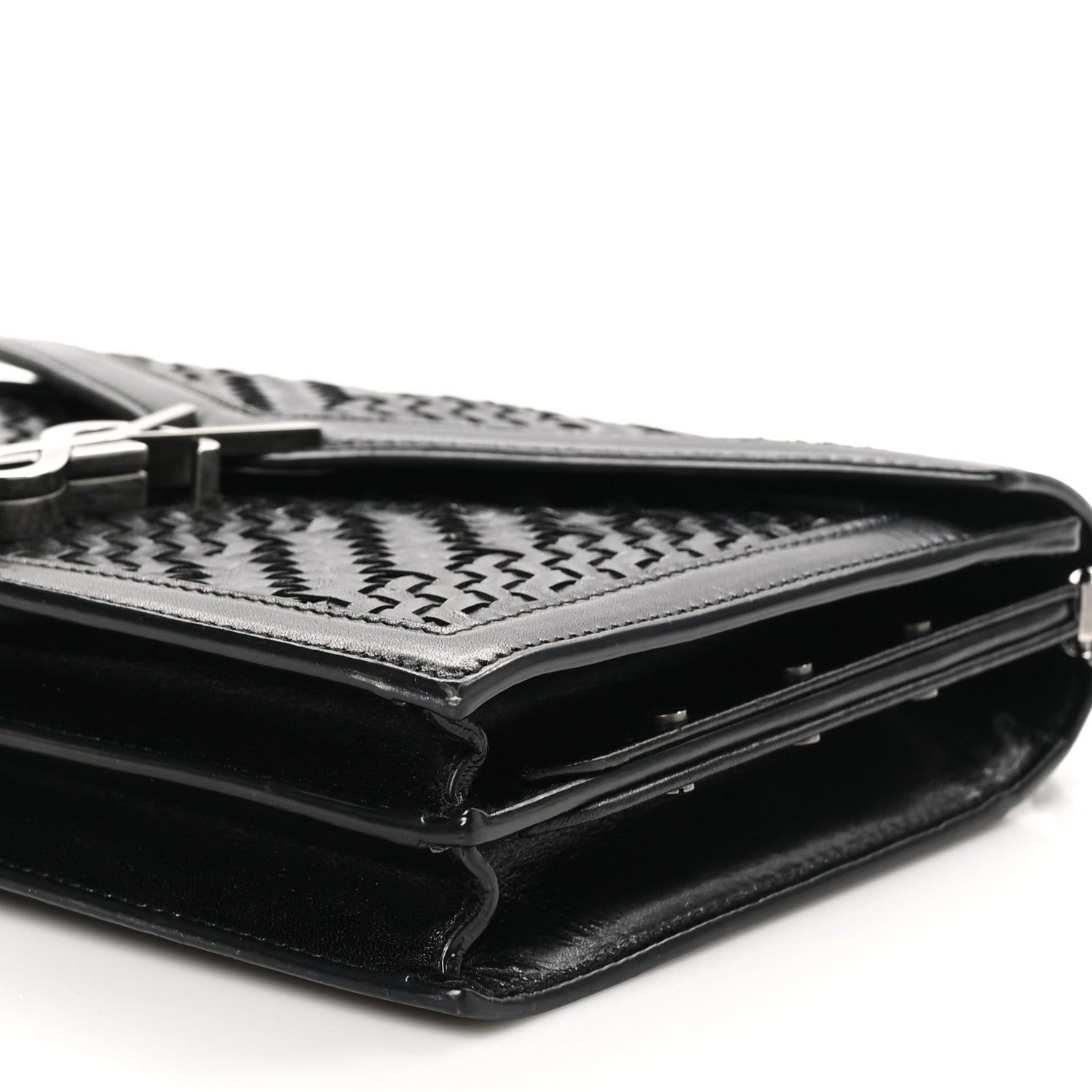 Saint Laurent Calfskin Woven Monogram Cassandra Clasp Bag Black 10 of 10