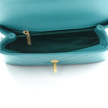 Chanel Caviar Lizard Embossed Chevron Quilted Mini Coco Handle Flap Green 5 of 9