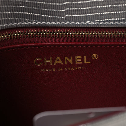 Chanel Metallic Calfskin Lizard Embossed Small East West Flap Silver 6 of 11