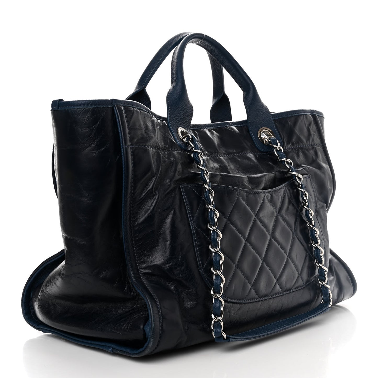Glazed Calfskin Medium Deauville Tote Blue