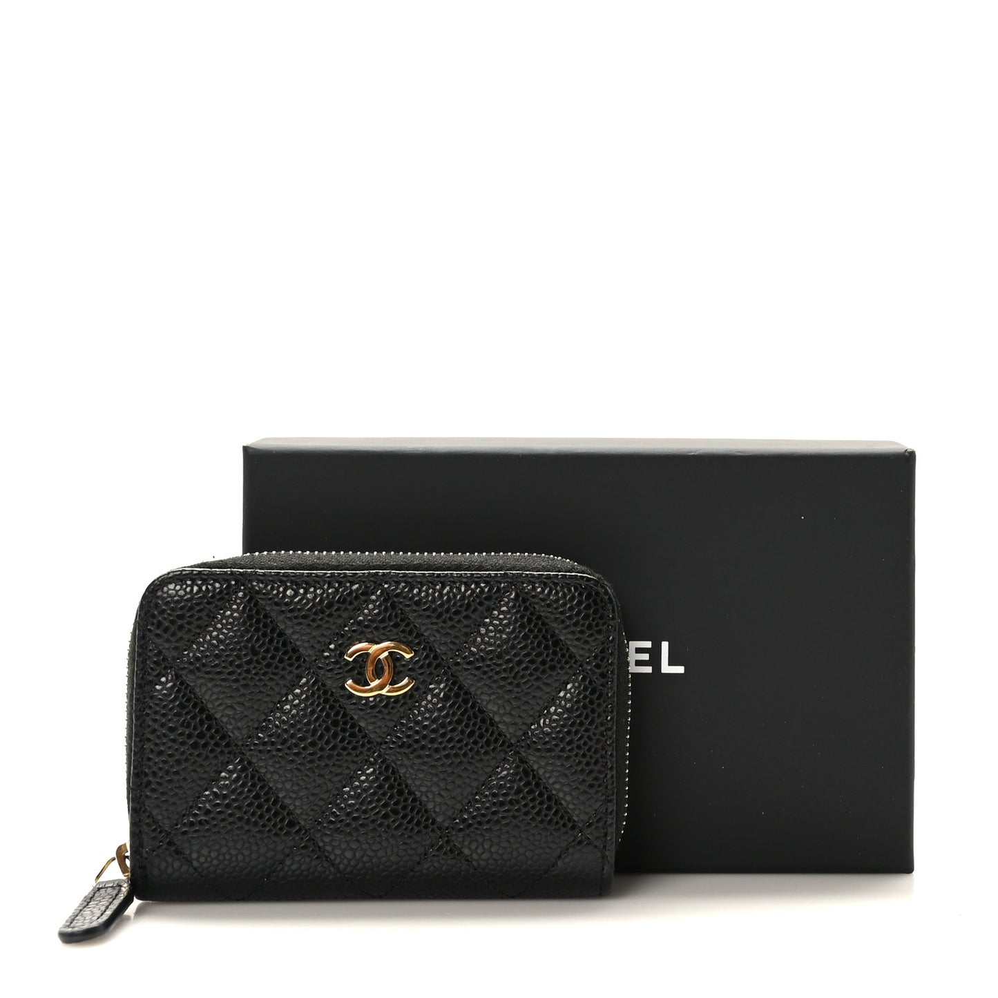 Caviar Quilted Zip Coin Purse Black