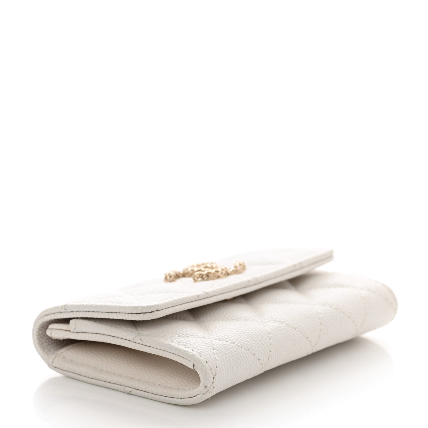 Caviar Metal Perforated Quilted CC Flap Card Holder White