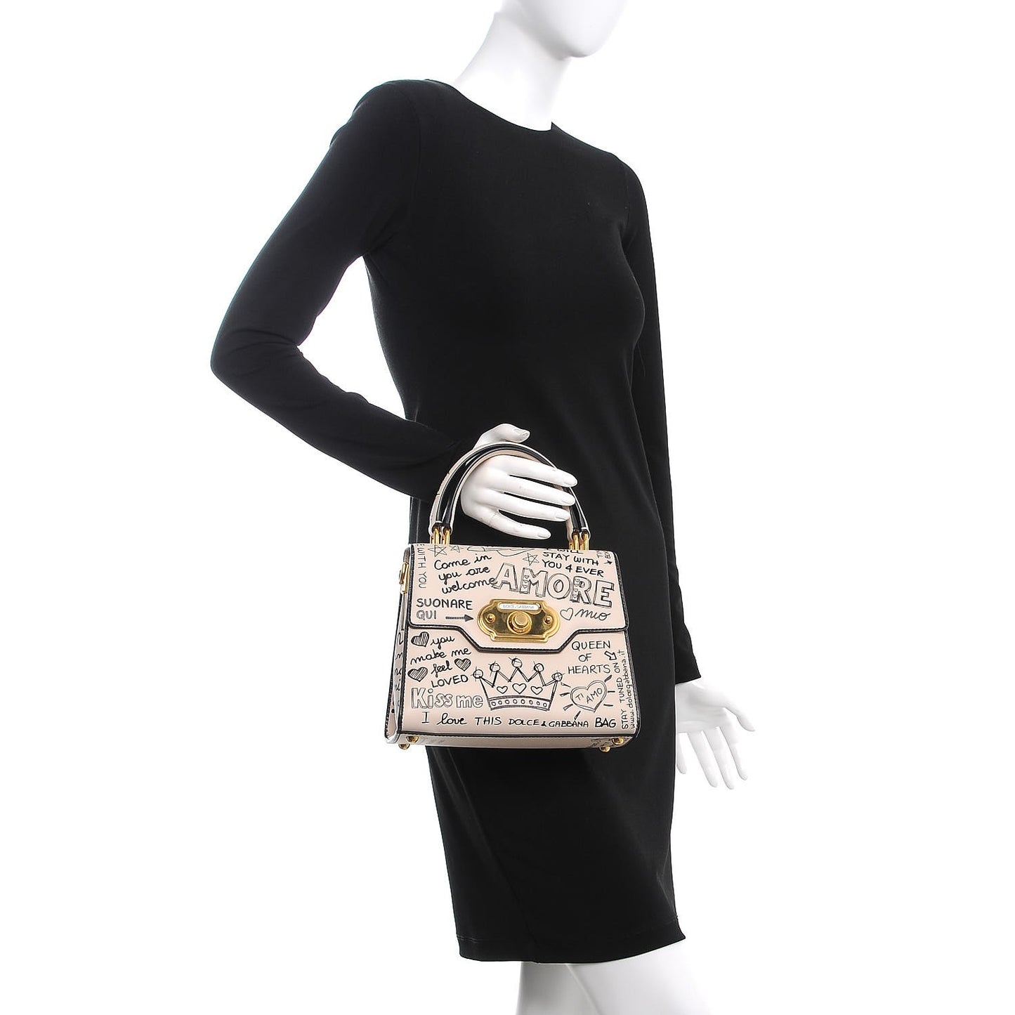Calfskin Graffiti Printed Welcome Satchel White Black