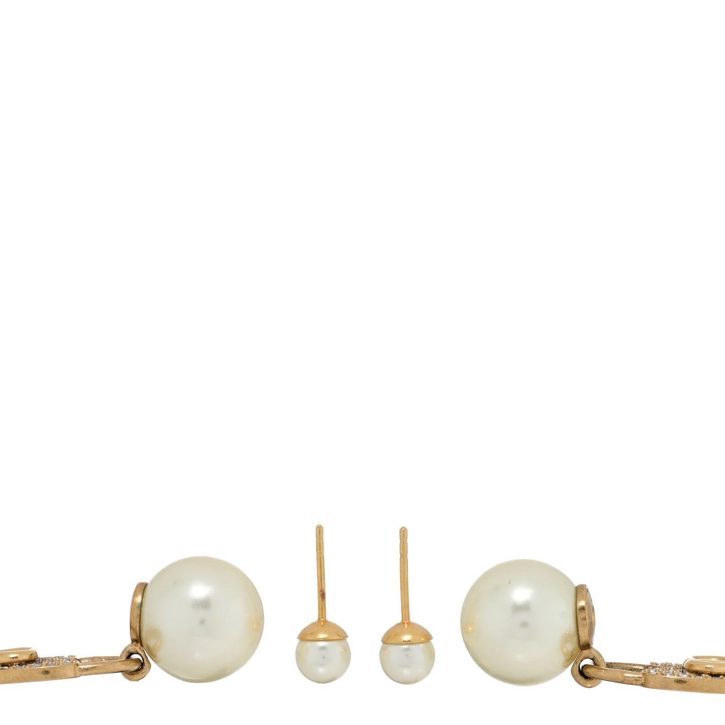 Pearl Crystal Dior Heart Tribales Drop Earrings Gold