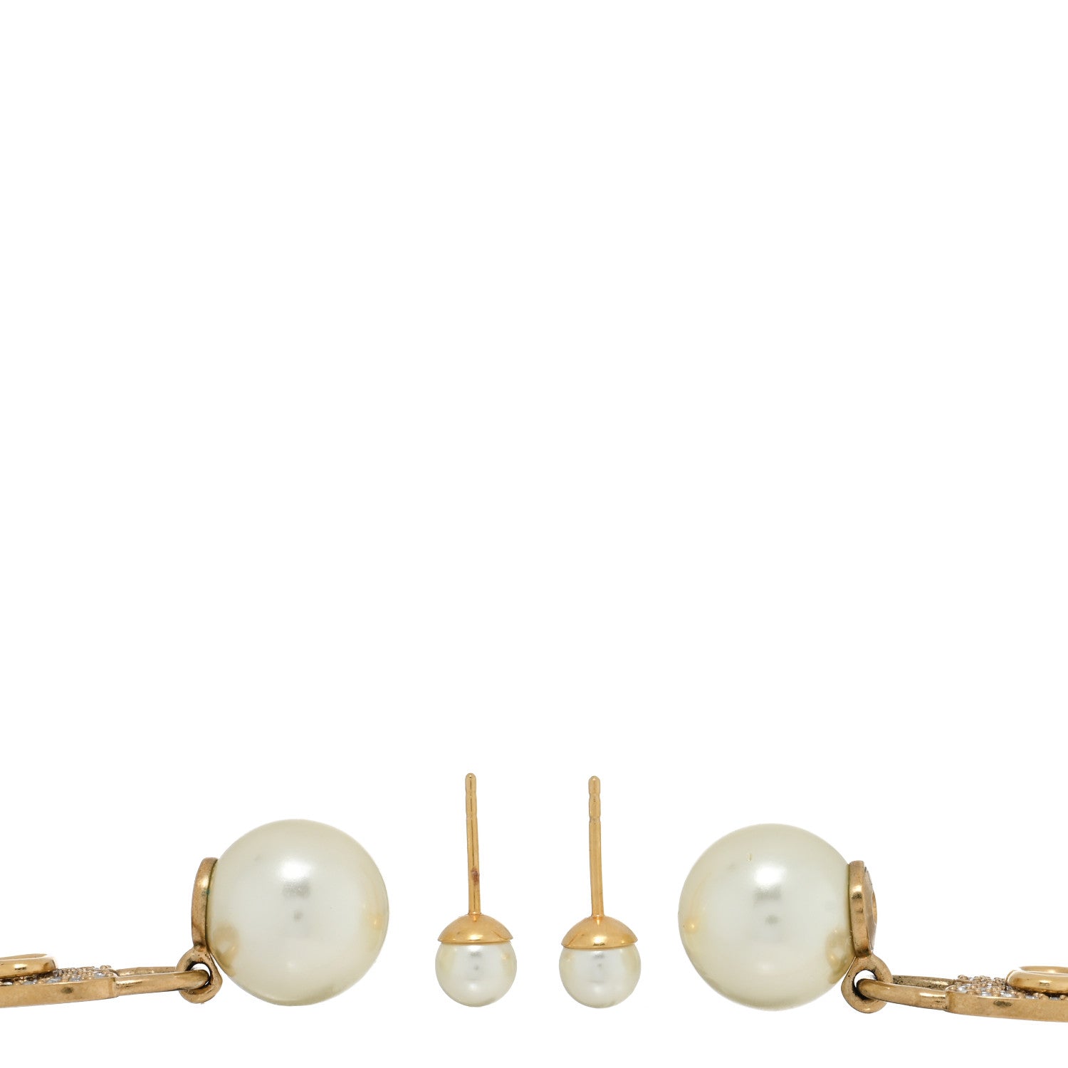 Christian Dior Pearl Crystal Dior Heart Tribales Drop Earrings Gold 3 of 4