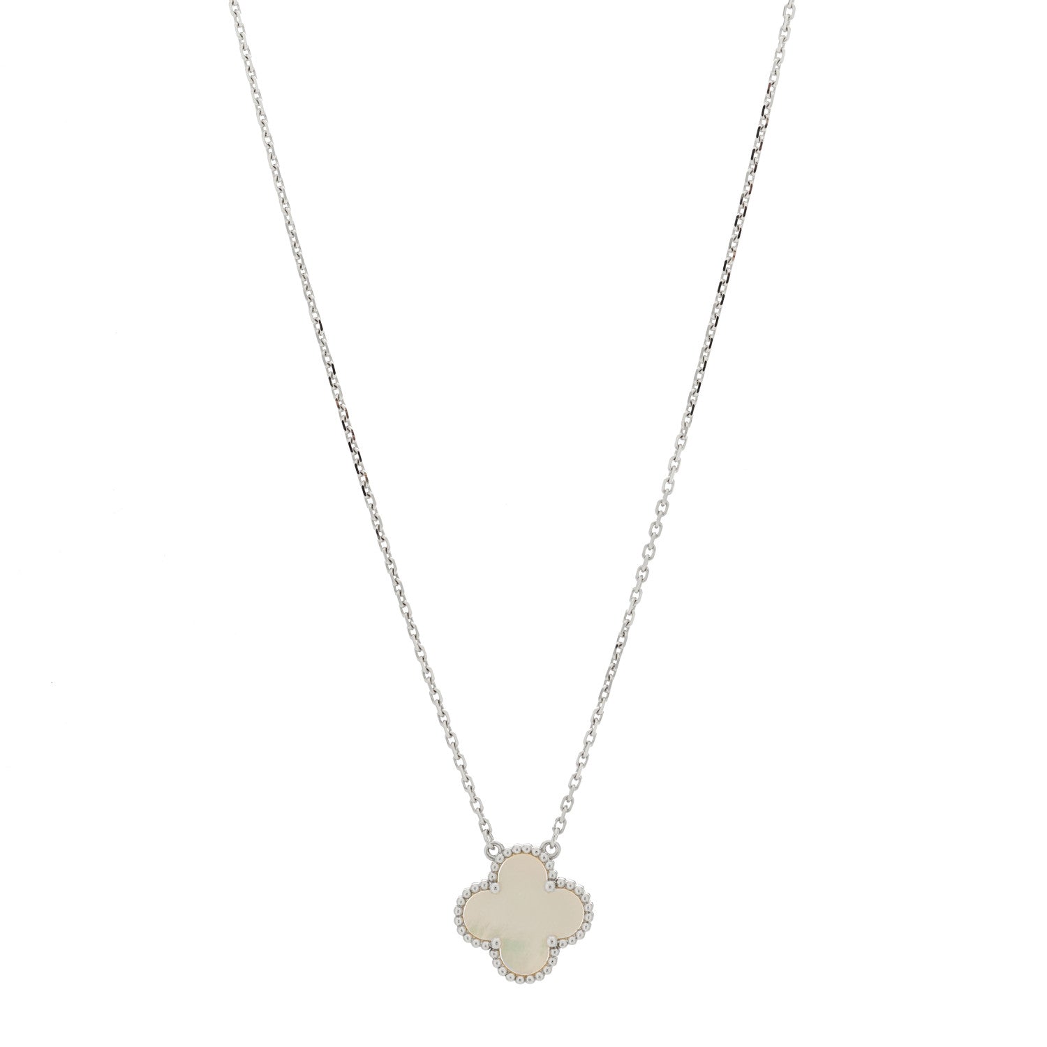 Van Cleef & Arpels 18K White Gold Mother Of Pearl Vintage Alhambra Pendant Necklace 1 of 5