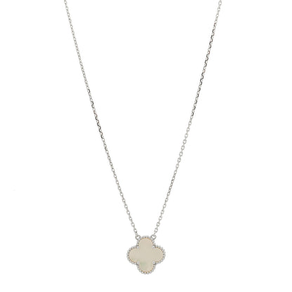 Van Cleef & Arpels 18K White Gold Mother Of Pearl Vintage Alhambra Pendant Necklace 1 of 5