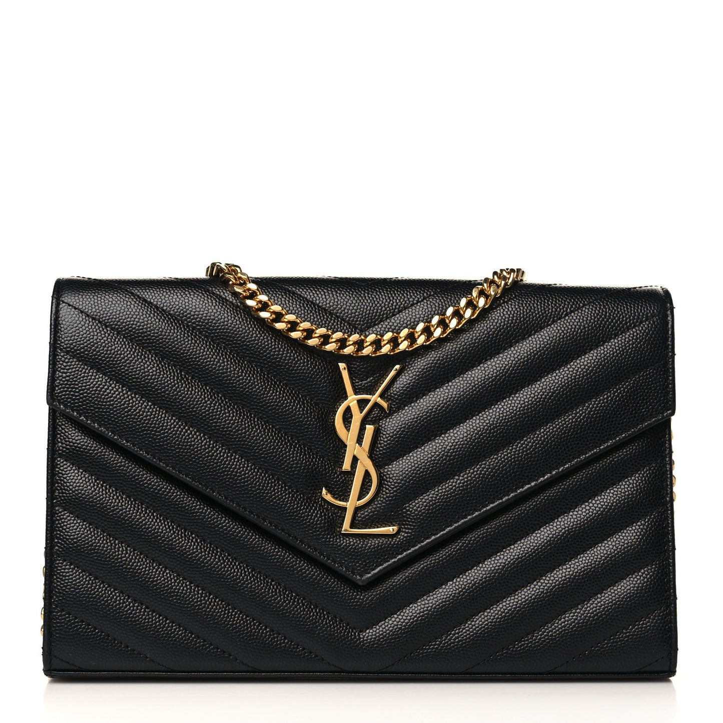 Grain De Poudre Matelasse Chevron Monogram Chain Wallet Black