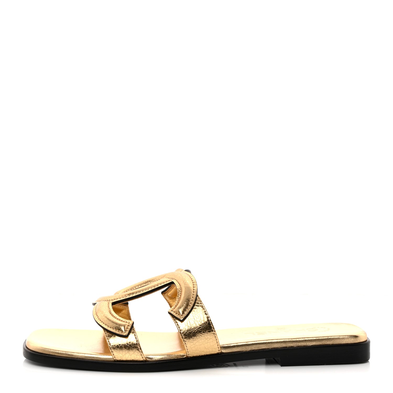 Chanel Crackled Laminated Calfskin CC Cut Out Mules Sandals 39 Gold 1 of 12