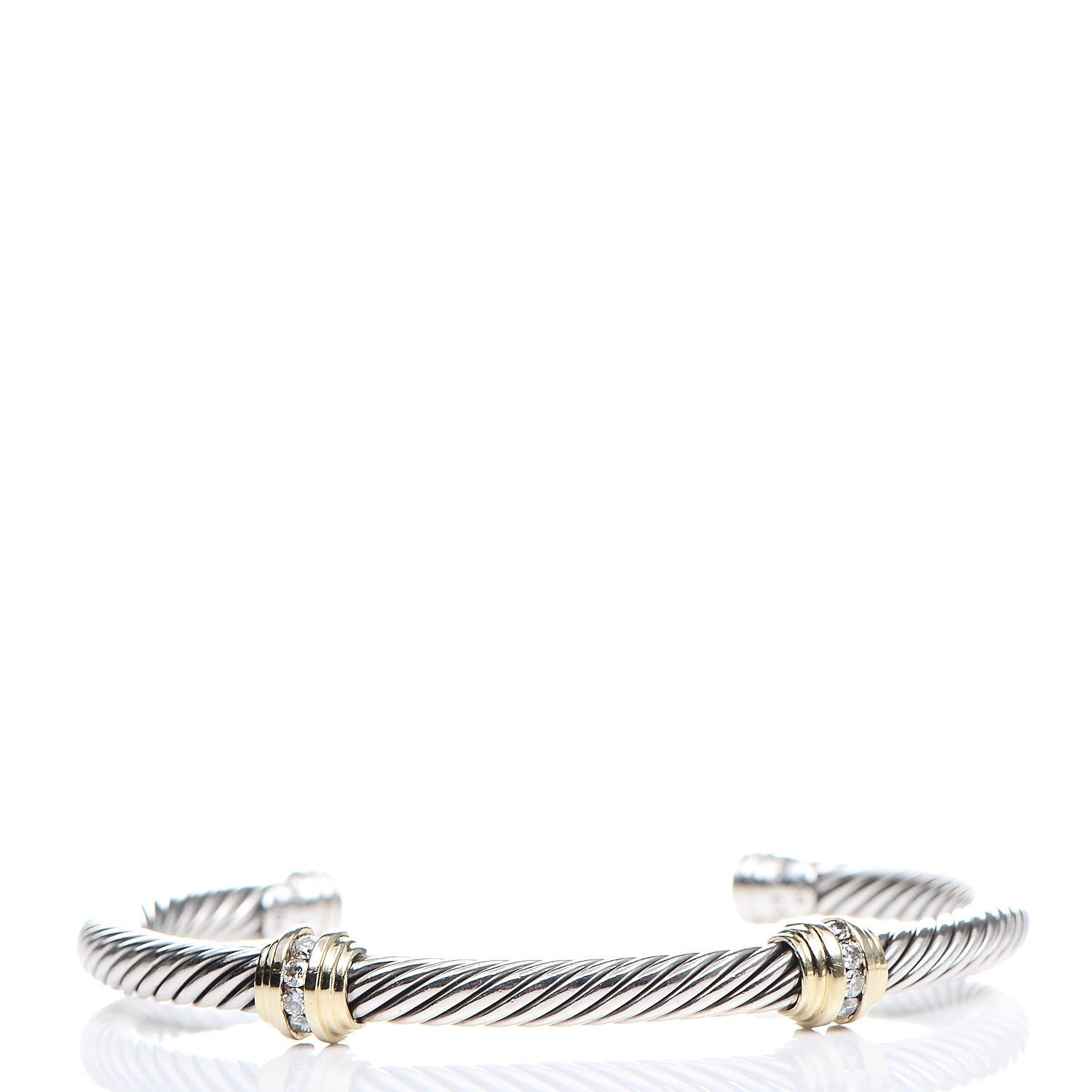 David Yurman Sterling Silver 18K Yellow Gold Diamond 5mm Double Station Bracelet M 1 of 6