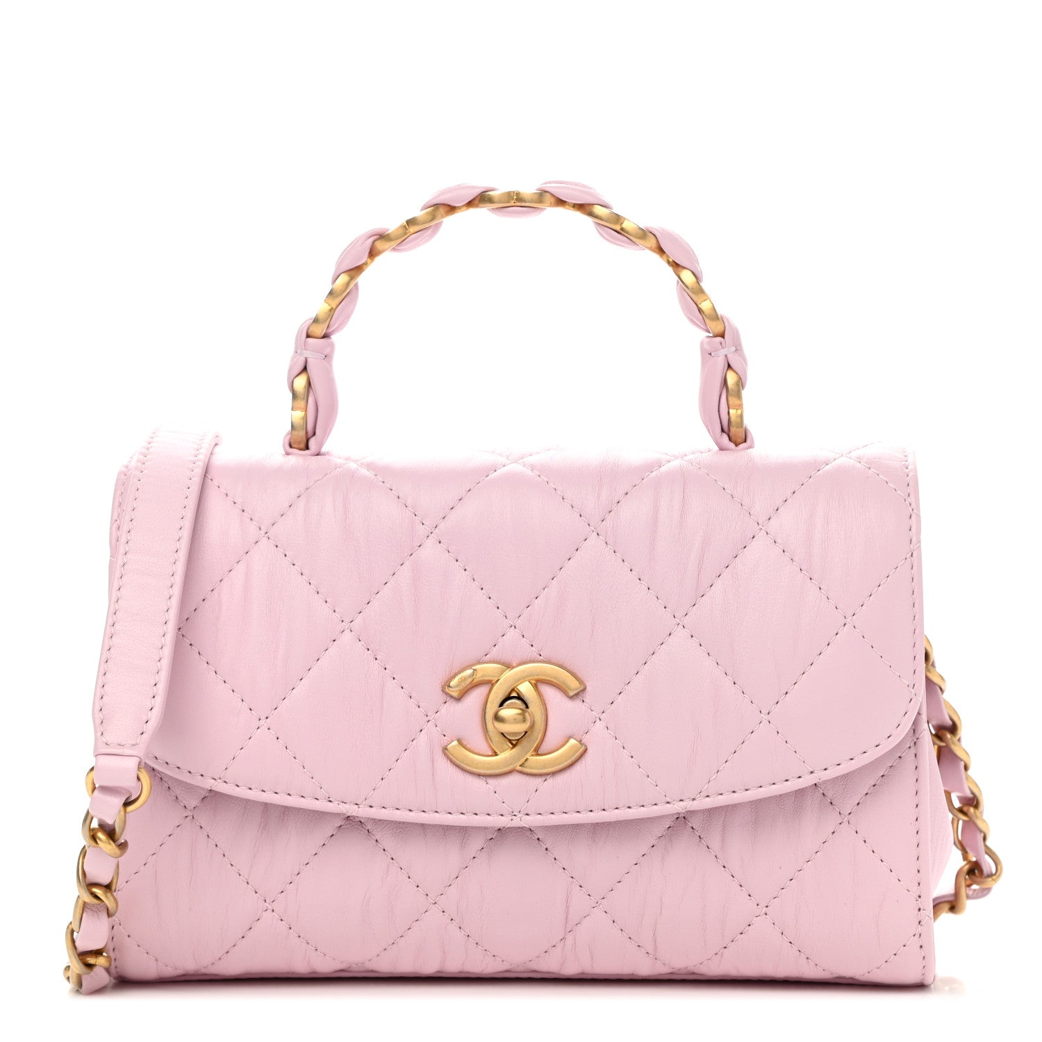 Chanel Crumpled Lambskin Quilted Mini CC Links Top Handle Flap Light Pink 1 of 12
