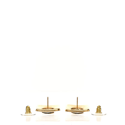Chanel Metal Glitter Sparkle CC Square Earrings Gold White Black 3 of 5