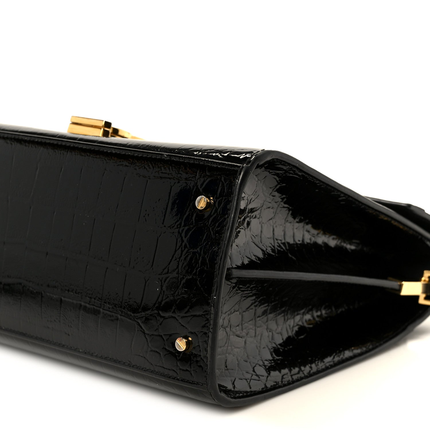 Saint Laurent Calfskin Crocodile Embossed Medium Classic Monogram Cassandra Top Handle Black 10 of 10