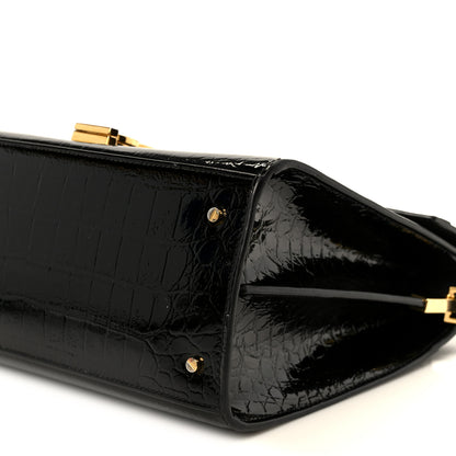 Saint Laurent Calfskin Crocodile Embossed Medium Classic Monogram Cassandra Top Handle Black 10 of 10