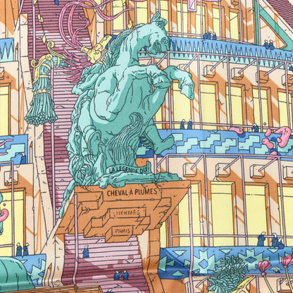 Hermes Silk La Legende Du Cheval Scarf 90 Mauve Aqua Camel 2 of 3