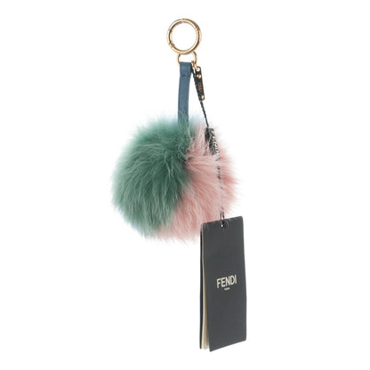 Fendi Fox Fur Vitello Elite Tri-Color Pom Pom Bag Charm Pink Nebula Acqua Ceruleo 1 of 4