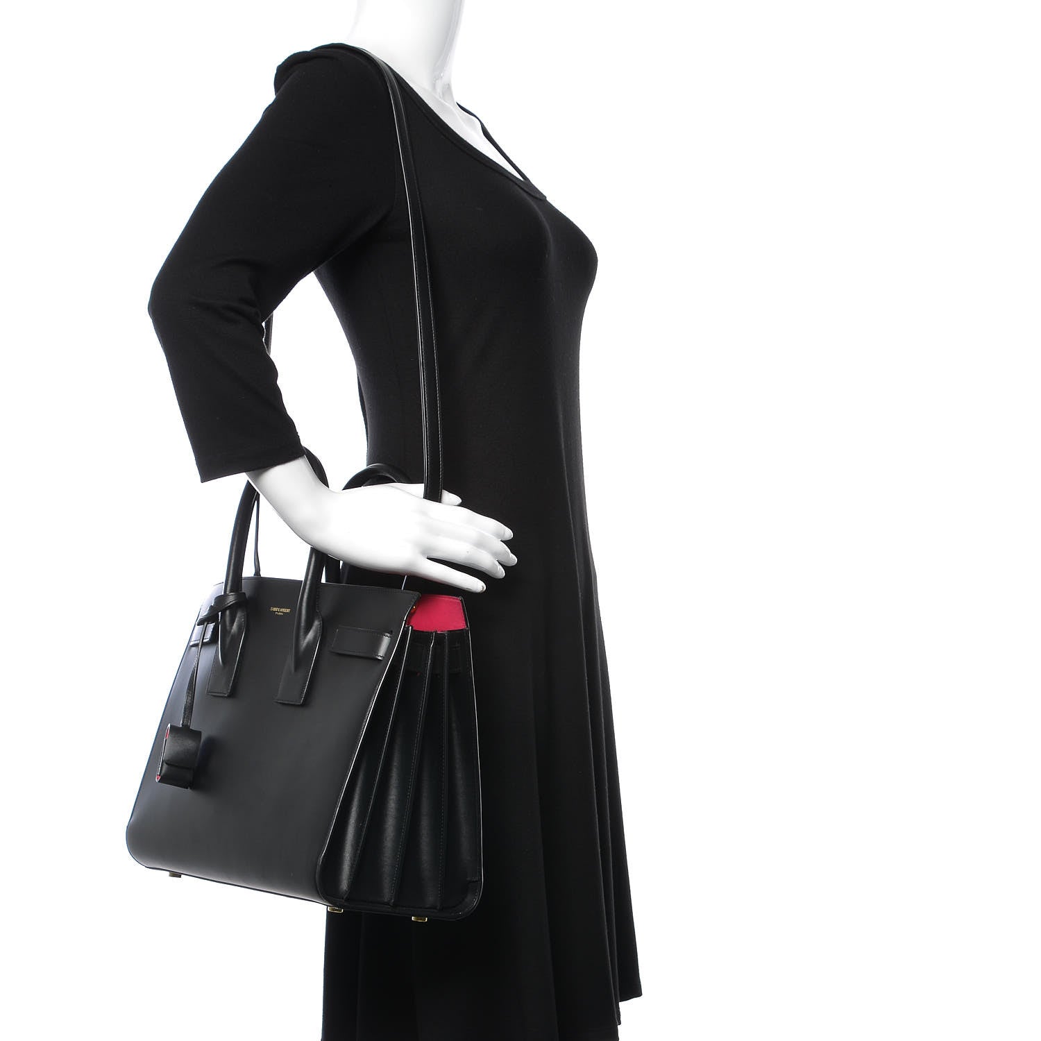 Saint Laurent Calfskin Small Sac De Jour Black Fuchsia 2 of 15