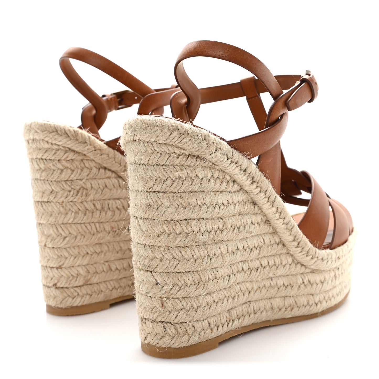 Calfskin 85 Platform Espadrille Wedge Sandals 38.5 Brown