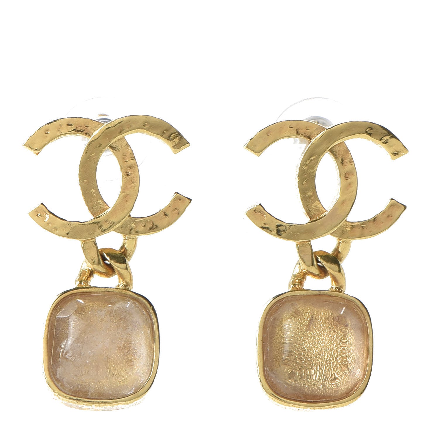 Chanel Metal Natural Stones CC Drop Earrings Gold 1 of 6