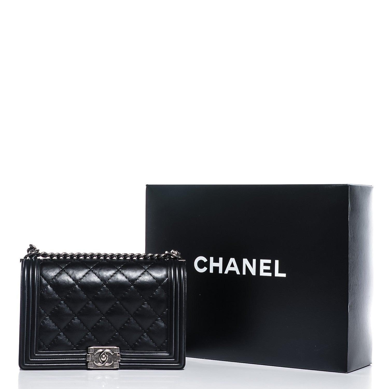 Chanel Calfskin Quilted Double Stitch New Medium Boy Flap Black 8 of 8