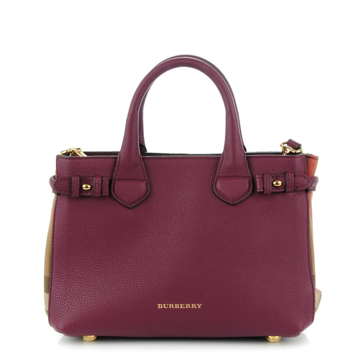 Grainy Calfskin House Check Small Banner Tote Elderberry