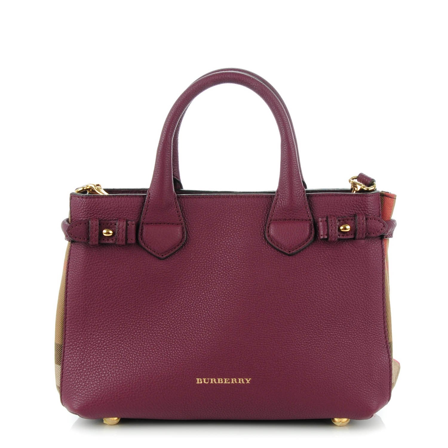 Burberry Grainy Calfskin House Check Small Banner Tote Elderberry 1 of 8