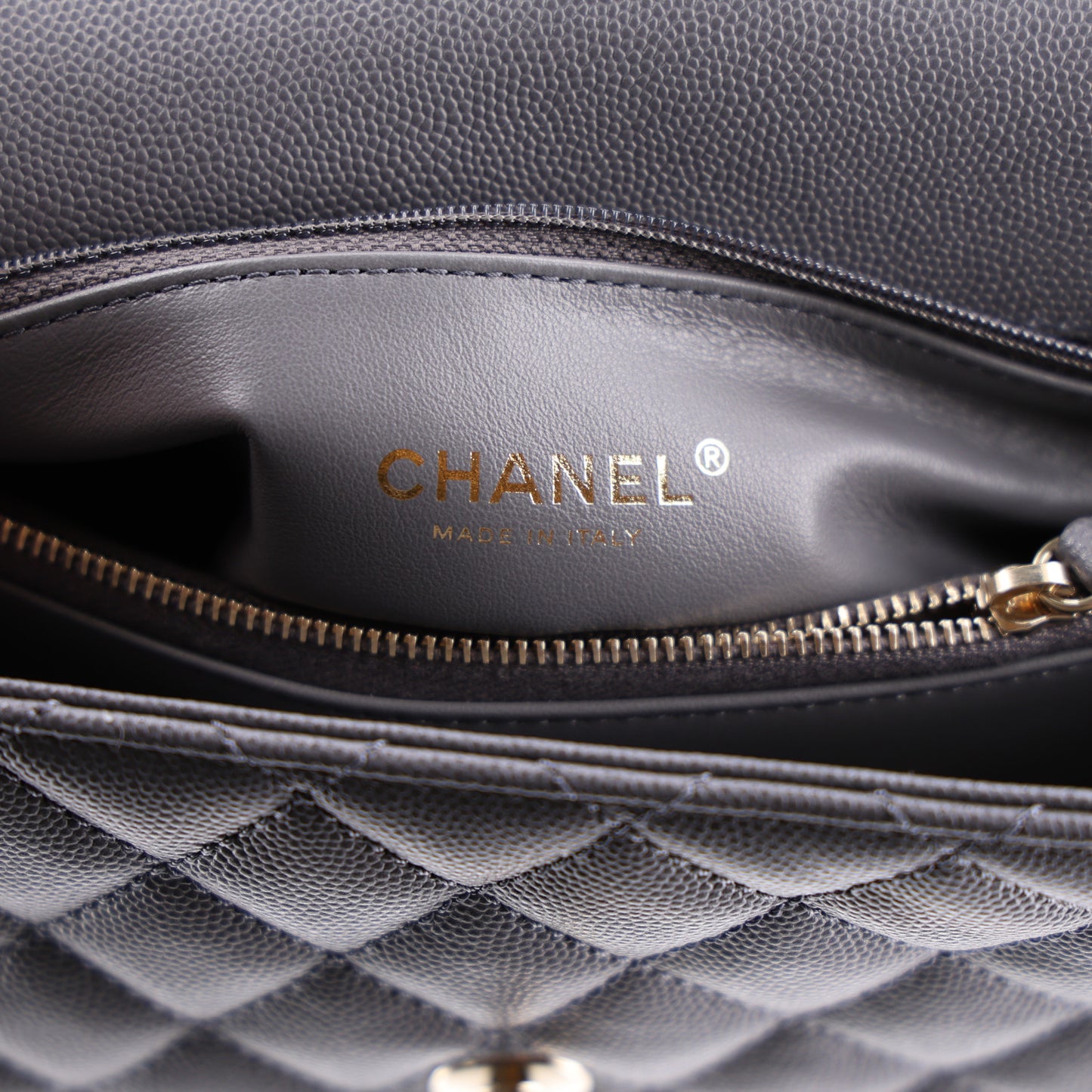 Caviar Quilted Small Coco Handle Flap Dark Grey
