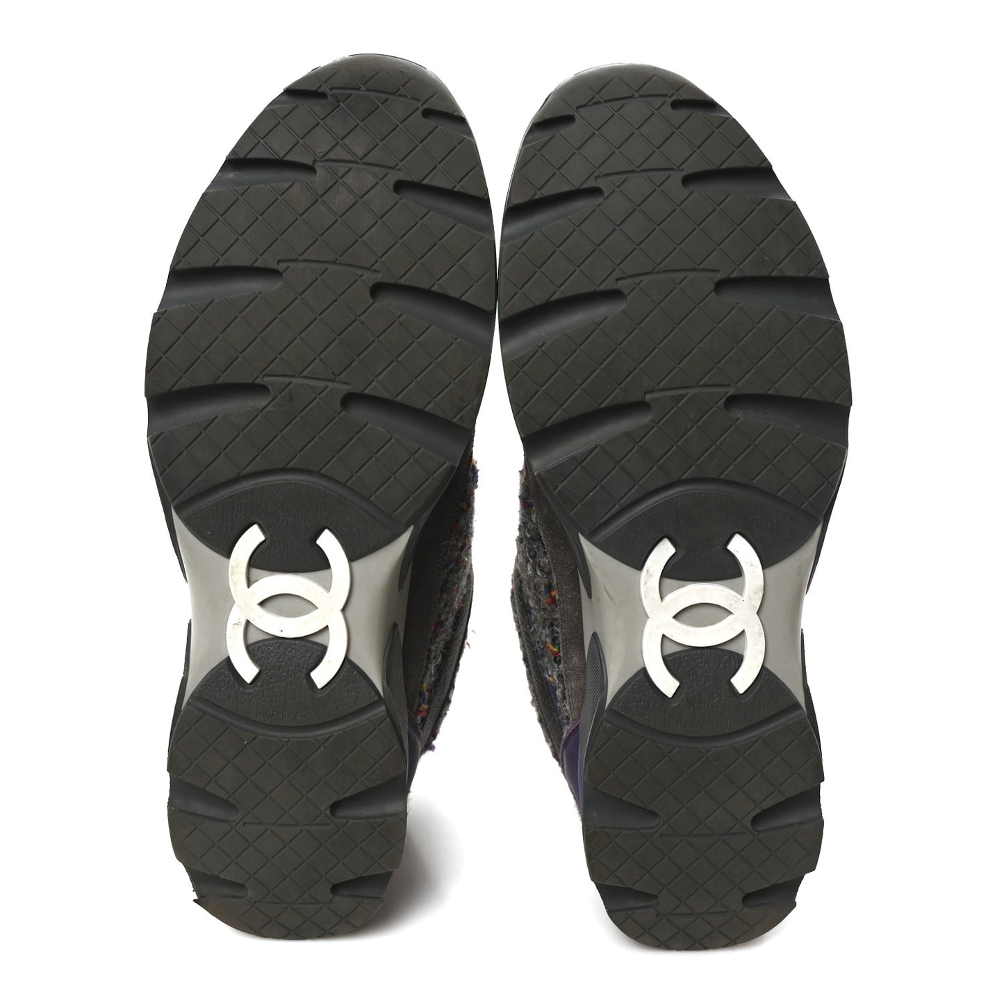 Suede Tweed Goatskin CC Sneakers 40 Grey Purple