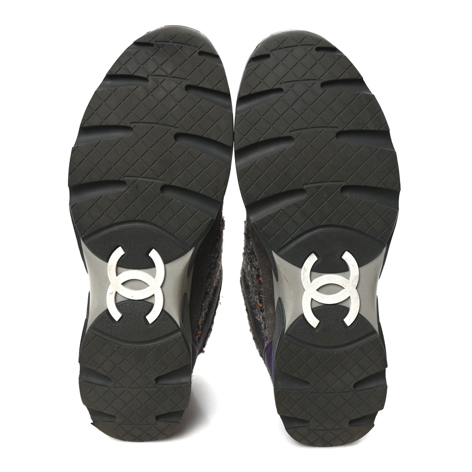Chanel Suede Tweed Goatskin CC Sneakers 40 Grey Purple 6 of 9