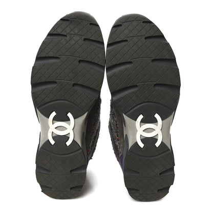 Chanel Suede Tweed Goatskin CC Sneakers 40 Grey Purple 6 of 9