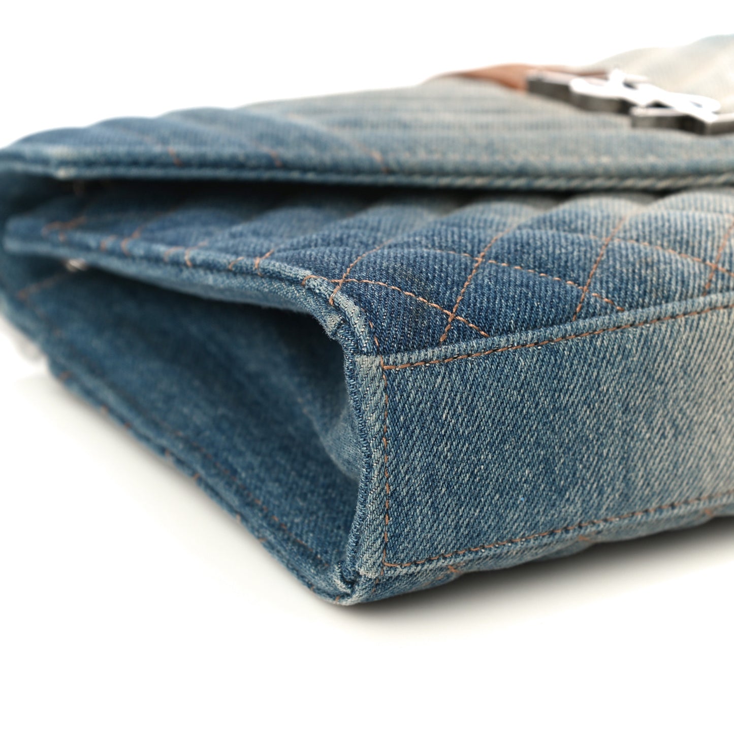 Denim Mixed Matelasse Triquilt Medium Monogram Envelope Satchel Blue