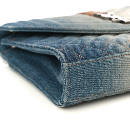 Saint Laurent Denim Mixed Matelasse Triquilt Medium Monogram Envelope Satchel Blue 7 of 15