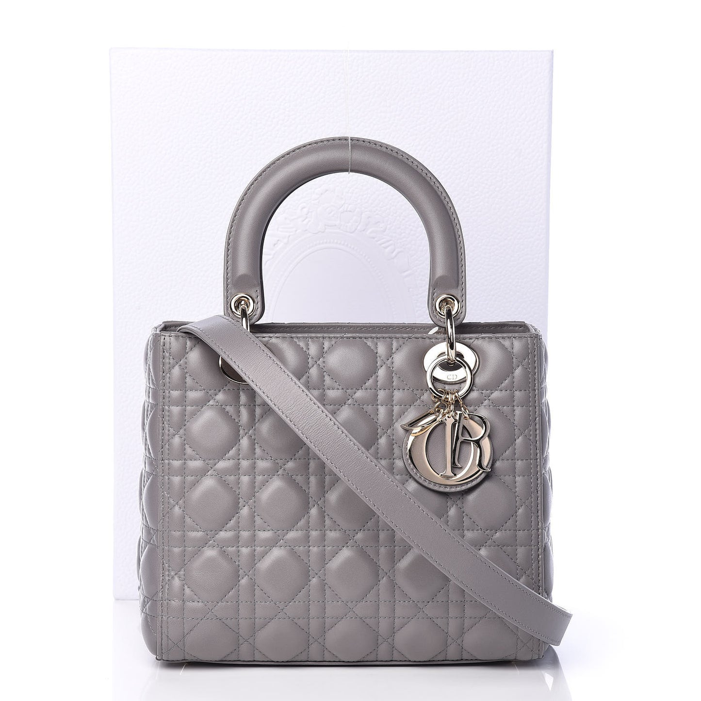 Lambskin Cannage Medium Lady Dior Grey