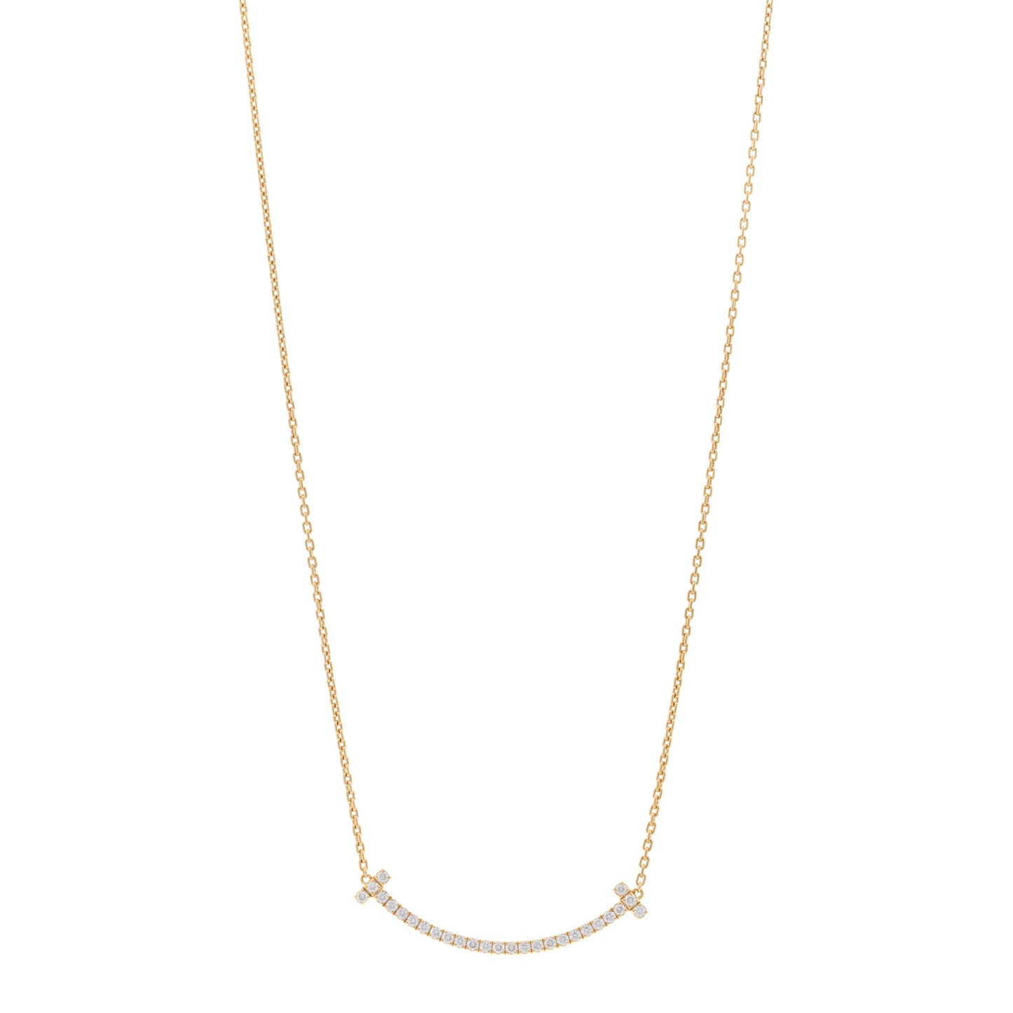 18K Yellow Gold Diamond Medium T Smile Pendant Necklace
