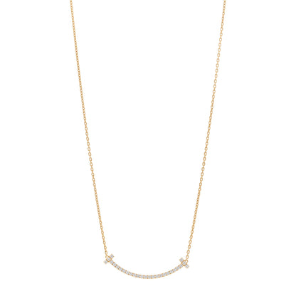 Tiffany 18K Yellow Gold Diamond Medium T Smile Pendant Necklace 1 of 4