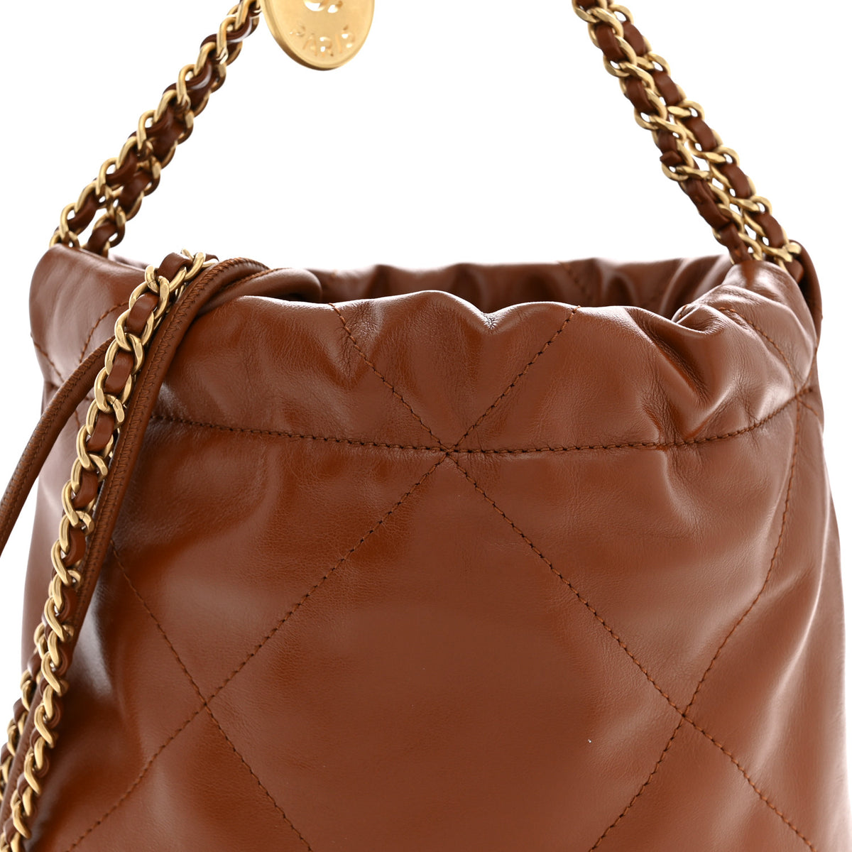 Shiny Calfskin Quilted Mini Chanel 22 Light Brown