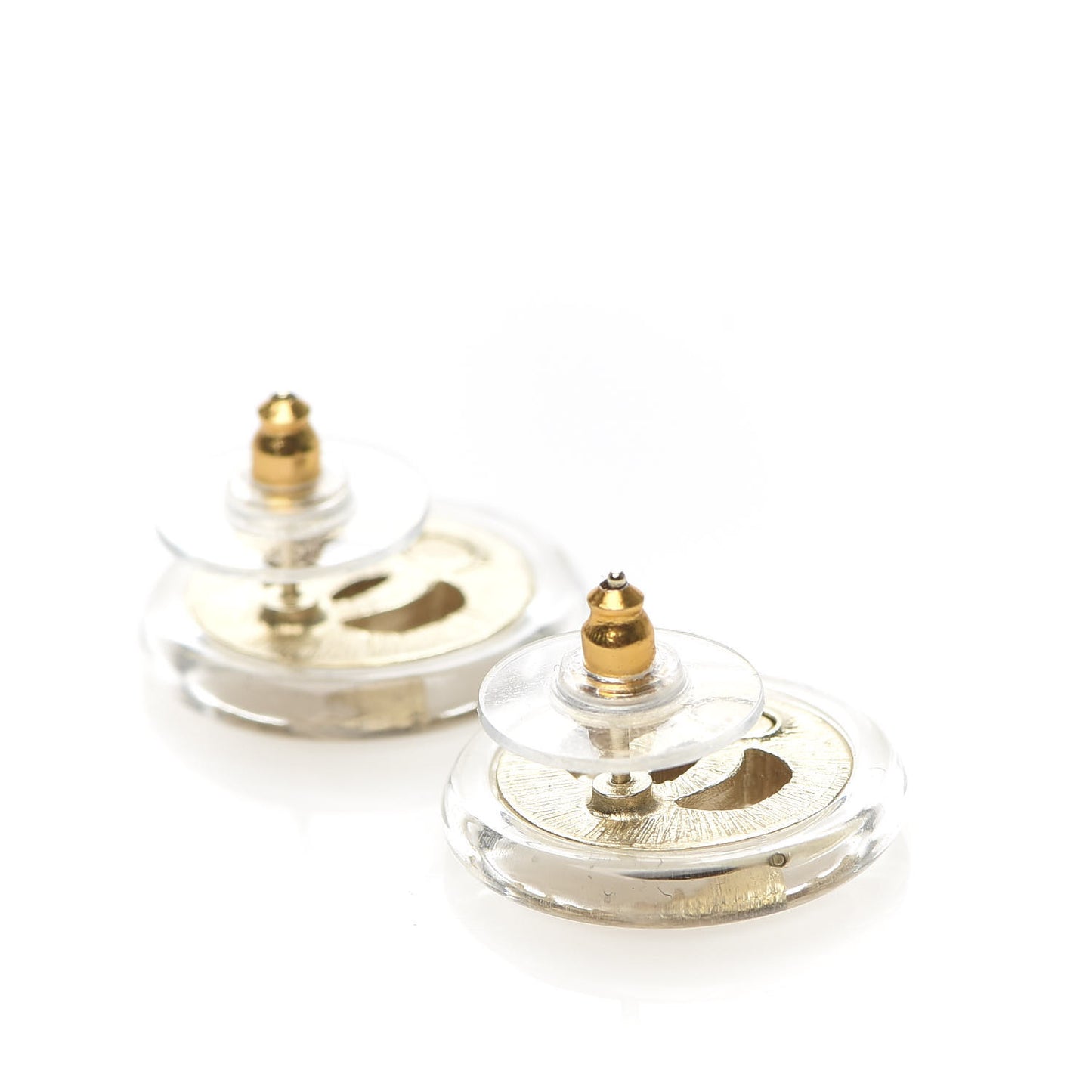 Pearl Crystal CC Round Earrings Gold